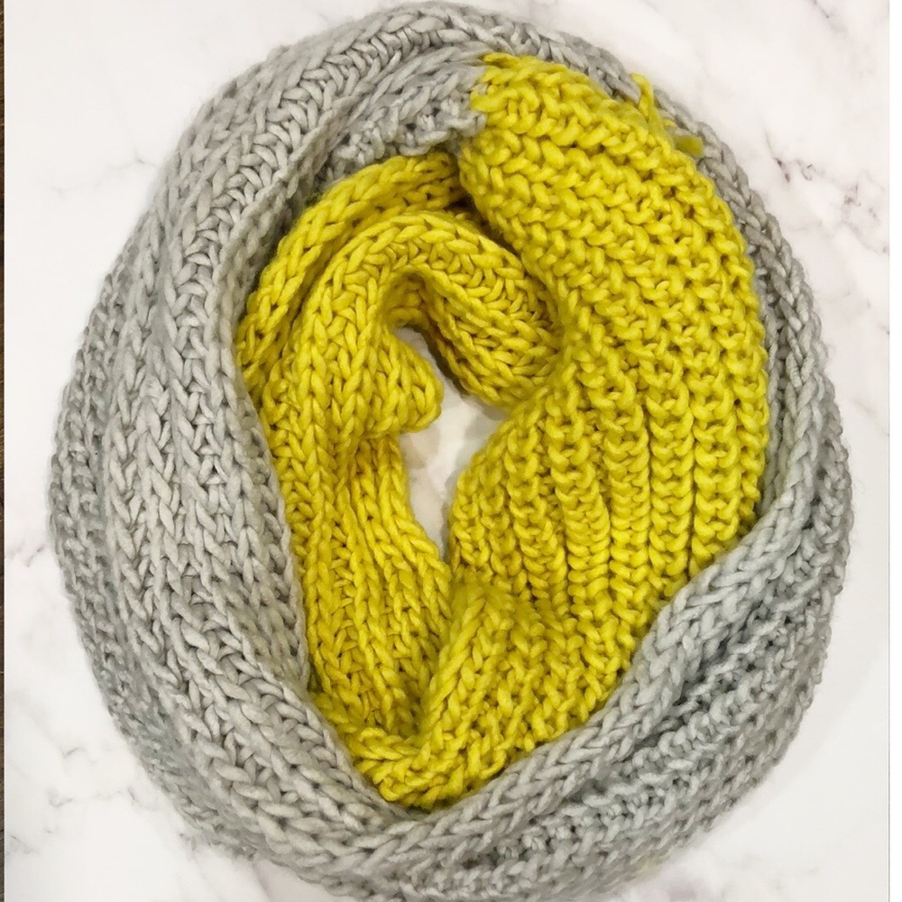 Anthropologie Two-Tone Knit Scarf in Gray and Yellow